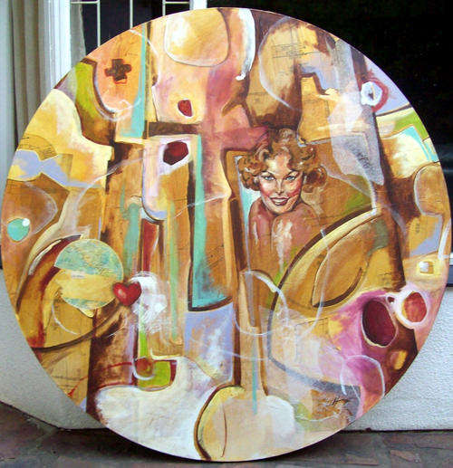 ALEX HAMILTON - Extra Large ROUND painting - can be hung as is - 1500mm in diameter