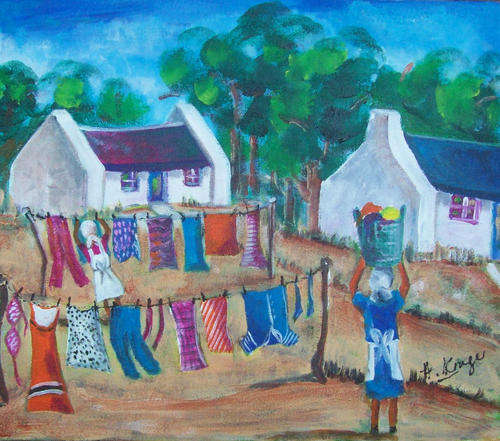 Washing day - 350x400x20mm - acrylic painting - buy DIRECTLY from Helena
