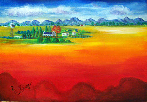 Farm in the country - 400x600mm - acrylic painting - buy DIRECTLY from Helena