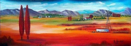 Red trees - 320x900mm - original acrylic by SA Artist Helena Kruger
