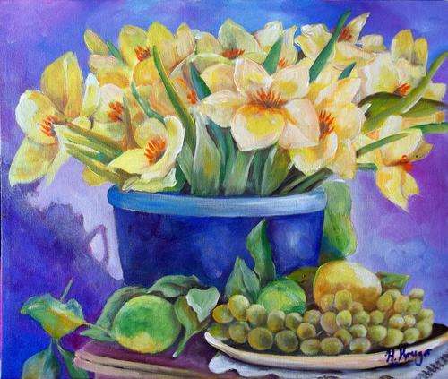 Lillies - 500x600mm - original acrylic by SA Artist Helena Kruger