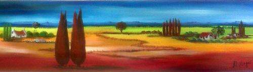 Two red trees - original Helena Kruger - 220x900mm