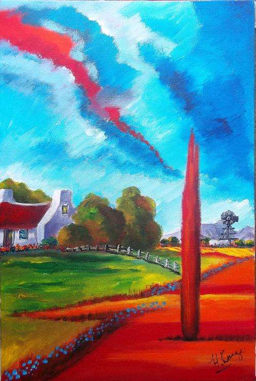 House behind trees - original Helena Kruger - 400x600mm