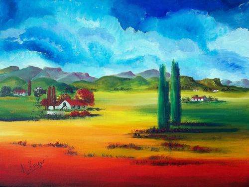 Two green trees -  original Helena Kruger - 450x600mm