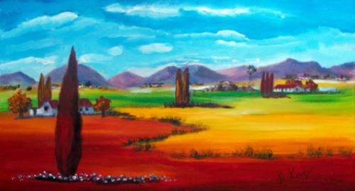 Red landscape -  original Helena Kruger - 310x560mm