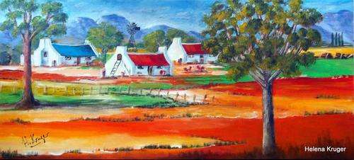 Gossiping chickens -  Large original Helena Kruger - 400x900mm