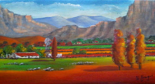 Small original acrylic by Helena Kruger(1957-)  - 250x500x20mm