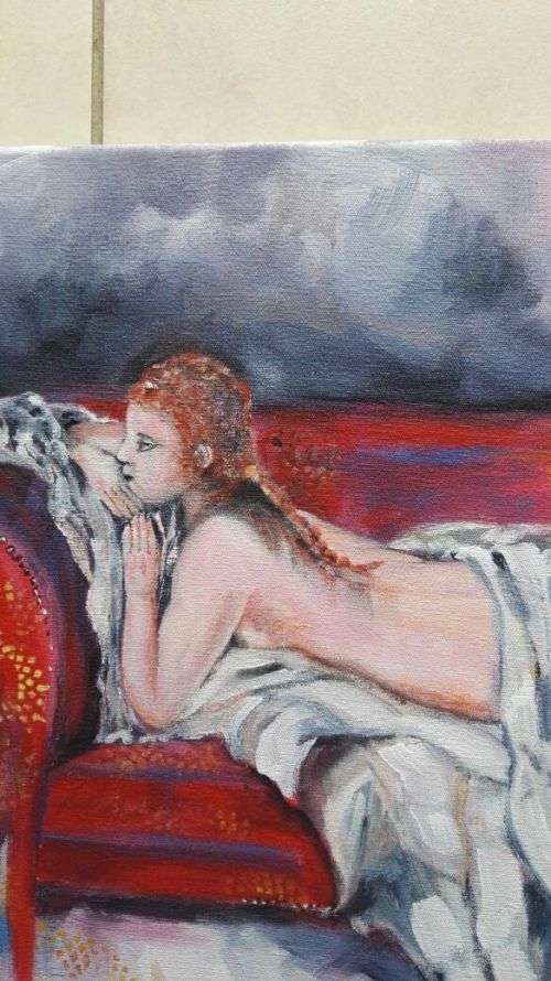 THE RED COUCH - WOW! STUNNING Original by H Kruger(1957-)   - 450x600x22mm