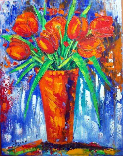Blue and red feeling - 50x65cm -  oil on blocked canvas - by Helena Kruger