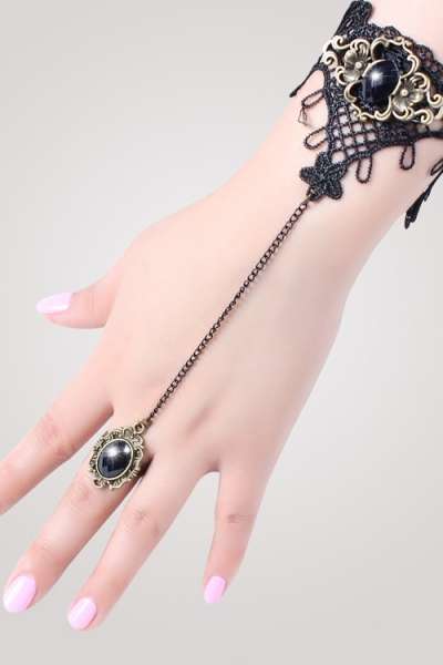 Black Bracelet With Ring Attached
