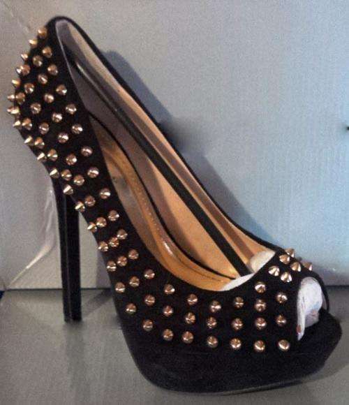 Ladies sissy boy black high heel shoes with gold studs size 5 - FREE POSTAGE IN SOUTH AFRICA
