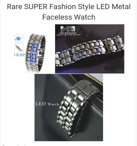 Faceless metal wrist watch