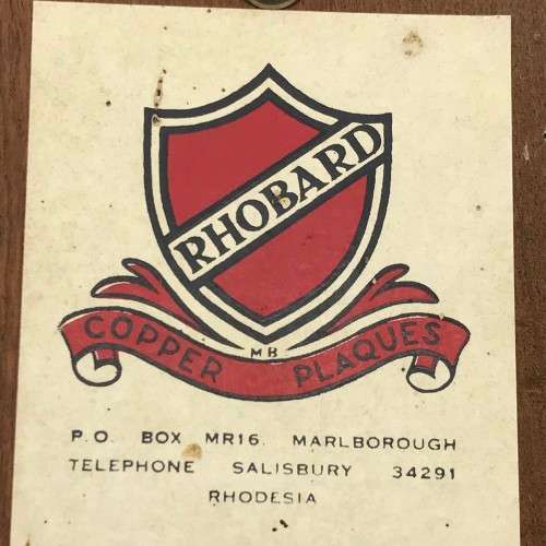 Rare Rhodesian `B.S.A.P. Reserve` Copper Plaque (Pre-UDI)