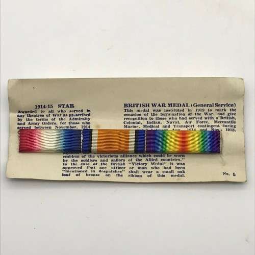 WW1 - `1914/18 Medal Ribbons` Bar Brooch (On Card)