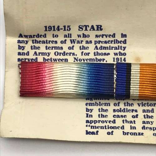 WW1 - `1914/18 Medal Ribbons` Bar Brooch (On Card)