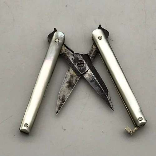 Small Antique `Mother of Pearl` Folding Scissors