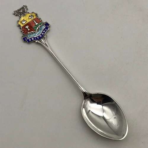 Solid Silver & Enamel `Brisbane` Souvenir Spoon (1914)