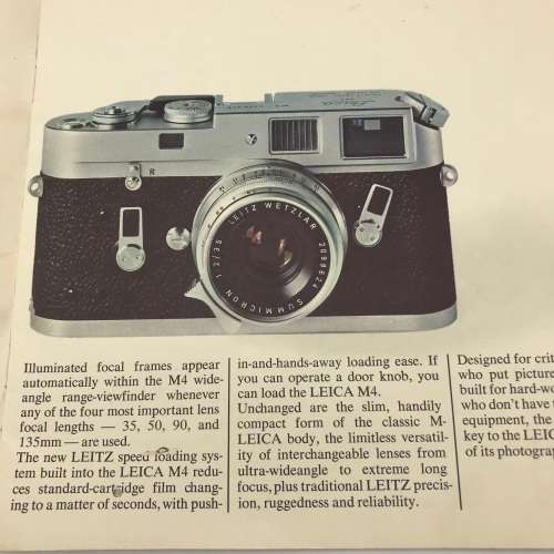 Early `Leica M4` Camera & Accessories Booklet