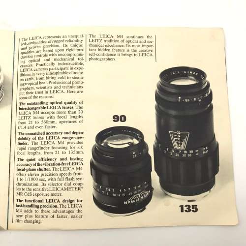 Early `Leica M4` Camera & Accessories Booklet