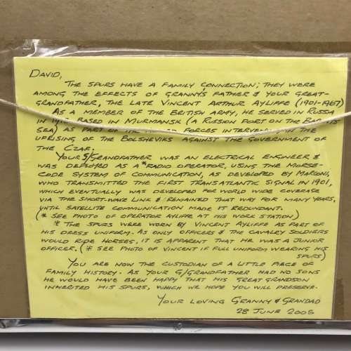 Framed `WW1 Cavalry Spurs` (With Provenance)