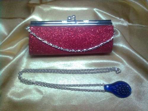 RED GLITTER PURSE WITH NECKLACE