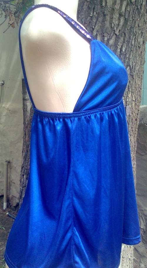 BLUE TOP WITH SEQUIN STRAPS (NEW) - SIZE: MEDIUM