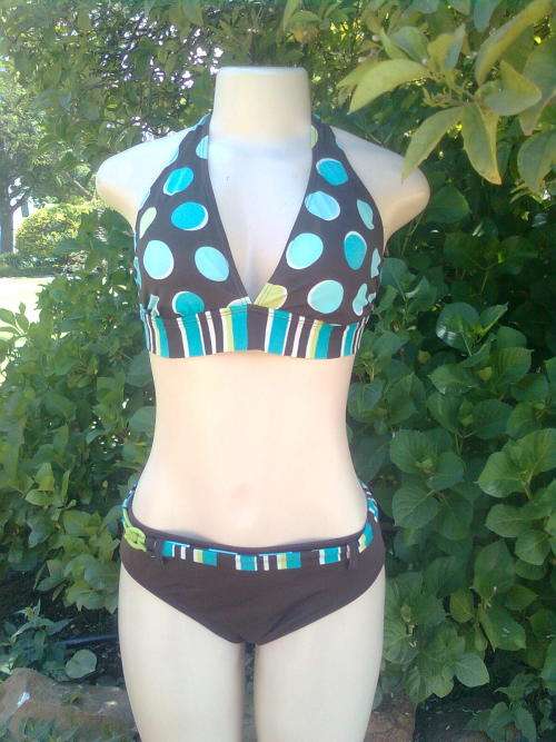 BROWN BIKINI WITH POLKA DOTS - SIZE: 12/14