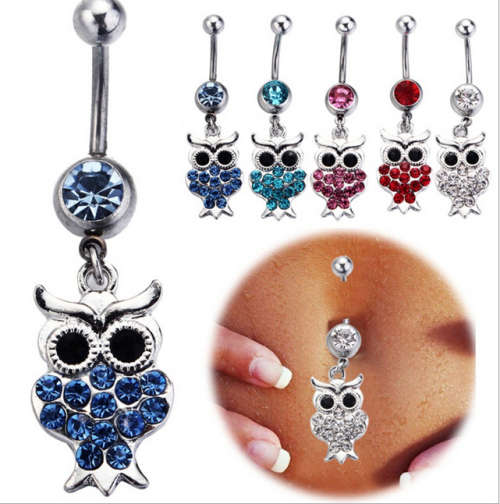 COLORFUL STAINLESS STEEL OWL BELLY RING