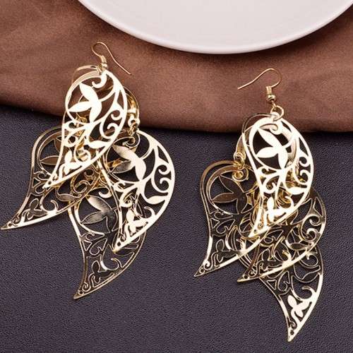**MULTILAYER**  BIG LEAF GOLD PLATED DROP EARRINGS