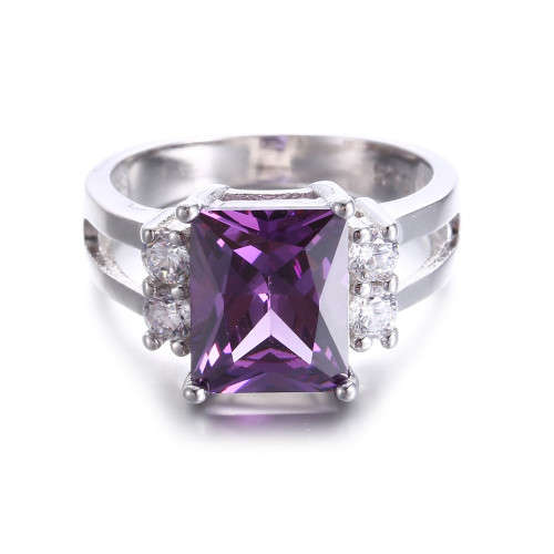 ***HIGH QUALITY*** 925 STERLING SILVER  RING WITH PURPLE CRYSTAL -  SIZE 8