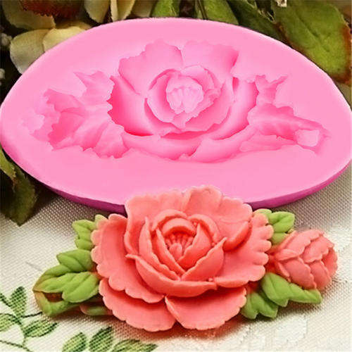 3 D ROSE  WITH LEAVES SUGAR CRAFT MOULD