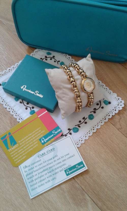 Black Friday!!Gold Plated Watch and Bracelet Set by Tempo(American Swiss) - Exquisite Condition!