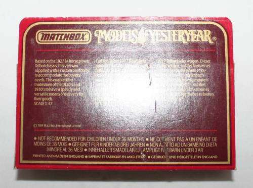 MATCHBOX Models of Yesteryear Y5-4 1927 Talbot Van Dunlop Variation 1