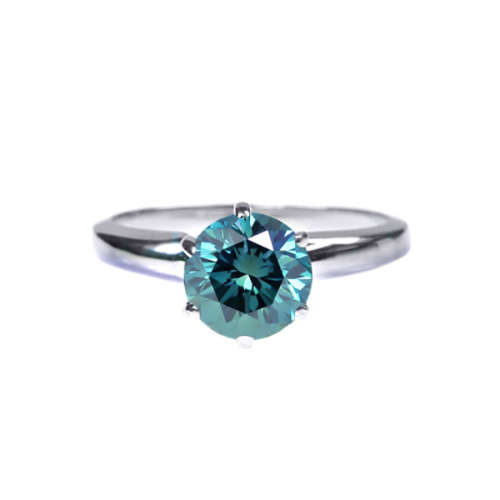 Certified 0.60 Cts Round Cut Natural Diamond SI Clarity Blue 925 Silver Beautiful Ring at Best Price