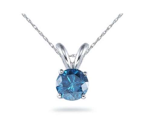 Certified 0.60 Cts 100% Real Diamonds SI1 Clarity White Gold Blue Diamond Pendant at Free Shipping