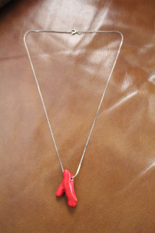 Vintage sterling silver and red coral pendant necklace