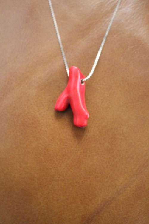 Vintage sterling silver and red coral pendant necklace