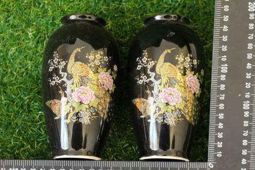 Super Rare Matching pair of Japanese Shibata gilt detailed Vases