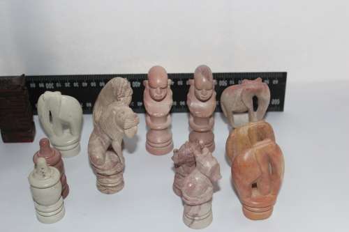 AMAZING LOT! 39 CHESS PIECES INCL. HAND CARVED WOODEN CHINESE, HANDCARVED STONE & VINTAGE CAST METAL