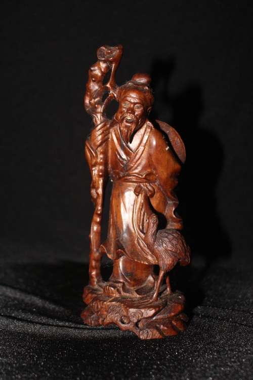 ANTIQUE JAPANESE HANDCARVED FRUITWOOD DEITY CARVING CIRCA EARLY 1900'S AMAZING DETAIL