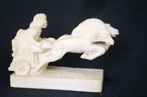 VINTAGE CHARIOT SCULPTURE SIGNED L.T.