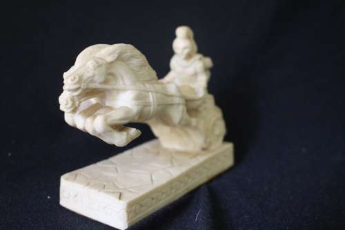 VINTAGE CHARIOT SCULPTURE SIGNED L.T.