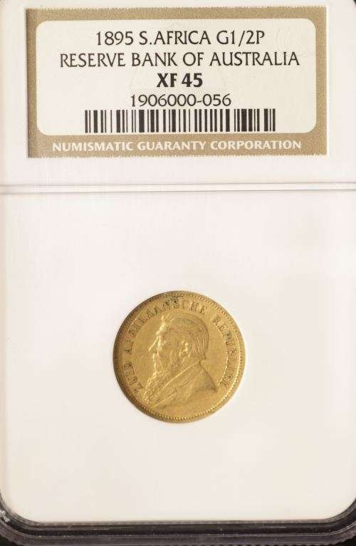KRUGER GOLD..1895 ZAR HALFPOND GRADED XF45