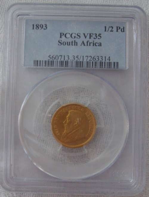 1893 HALFPOND ZAR KRUGER GOLD. GRADED . FREE COURIER DELIVERY IN RSA