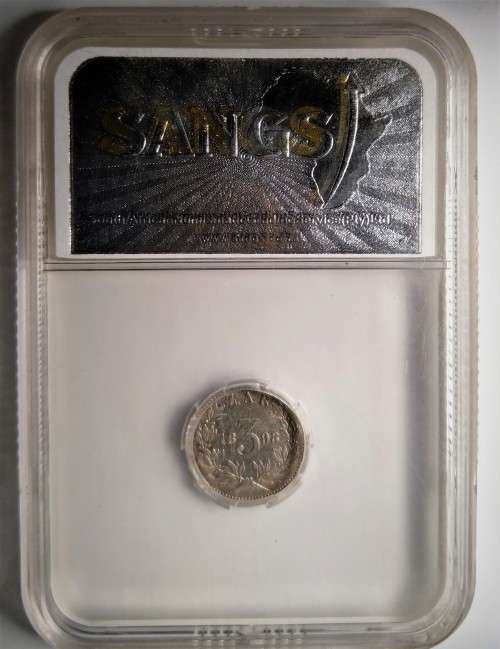 1893 Tickey (3 Pence) ZAR KRUGER GRADED AU53 .