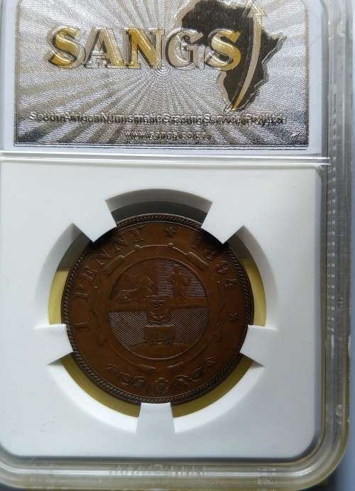 1894  ZAR KRUGER PENNY. SANGS GRADED AU53BN