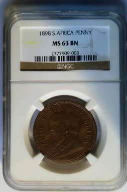 1898  ZAR KRUGER PENNY. NGC GRADED MS63BN