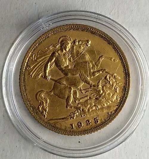 1925 GOLD  HALF SOVEREIGN (10/-)  UNION OF SA - (ex mount) FREE POSTNET  COUNTER DELIVERY