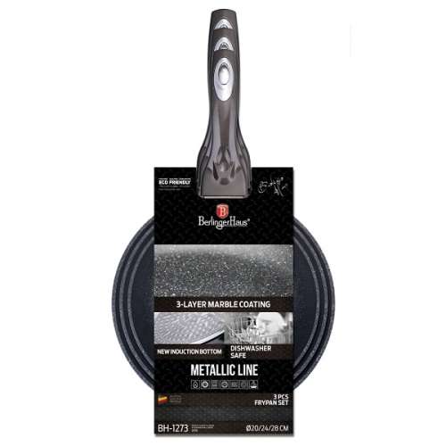 Berlinger Haus 3-Piece Marble Coating Metallic Line Fry Pan Set - Carbon(PLEASE READ BEFORE BIDDING)