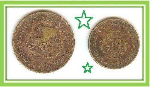 1961 1 ONE CENT AND 1/2 HALF CENT - VAN RIEBEECK